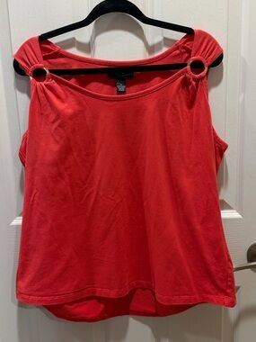 Spenser Jeremy Women's Coral Red Cold-Shoulder Tank with Ring Detail
